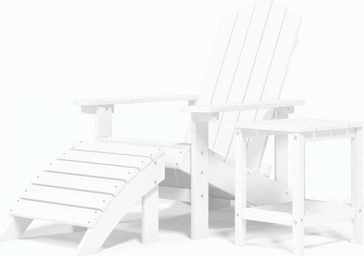 vidaXL - Tuinstoel - Adirondack - met - voetenbank - en - tafel - HDPE - wit