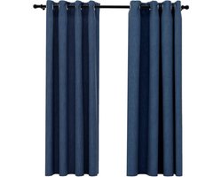 vidaXL - Gordijnen - linnen-look - verduisterend - ogen - 2 - st - 140x175 - cm - blauw