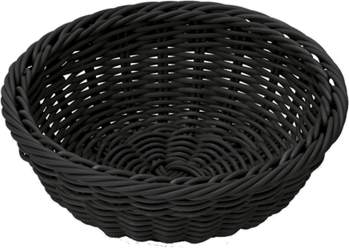 Saleen ronde gevlochten mand uit kunststof zwart Ø 23cm H 9cm
