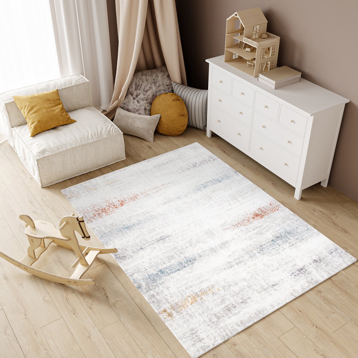 Tapiso Modena Vloerkleed Hoogpolig Shaggy Modern Tapijt Fluffy Maat- 140x200 Lichtgrijs 2