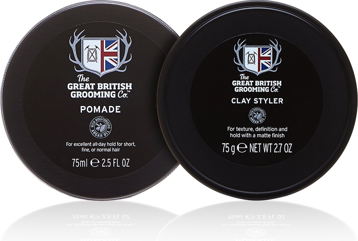 The Great British Grooming Co. - Geschenkset Haarstyling Voor Mannen - Pomade & Clay Styler - Cadeau Man, Valentijn Geschenk