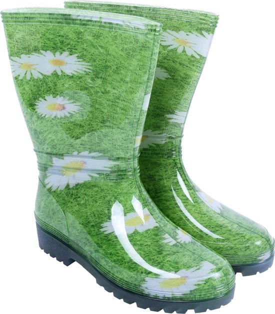 RAINNY PRINT DEMAR - Bottes femmes en caoutchouc vert avec marguerites / 37-38