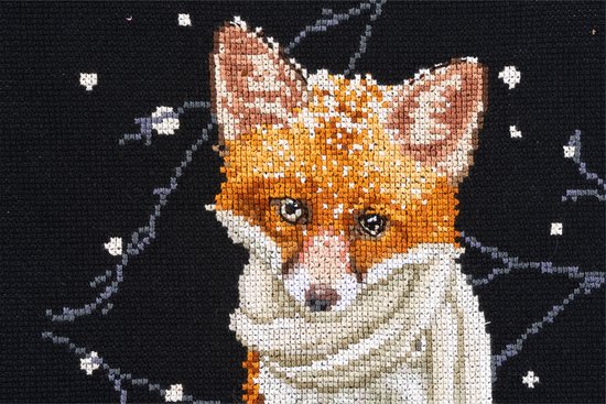 Thea Gouverneur - Kit point de croix avec grille - 744.05 - Fils DMC pré-triés - Hey There Foxy Lady - Black Aida - 31 cm x 30 cm - Kit DIY