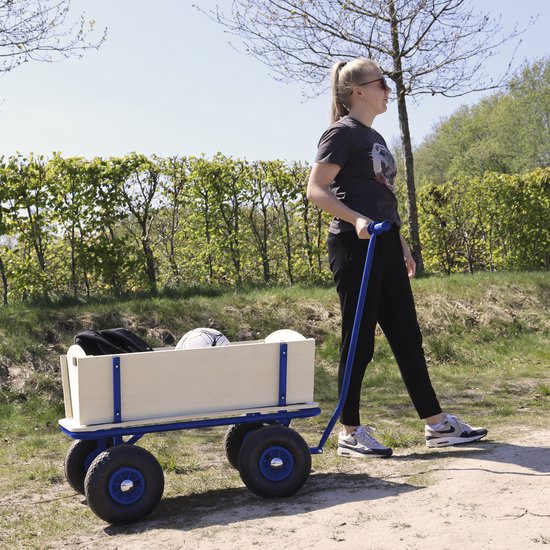 Sunny Billy Beach Wagon Bolderkar Blauw - Blank hout - Bolderwagen met luchtbanden - 94x61x97cm van Sunny Billy — afbeelding 4