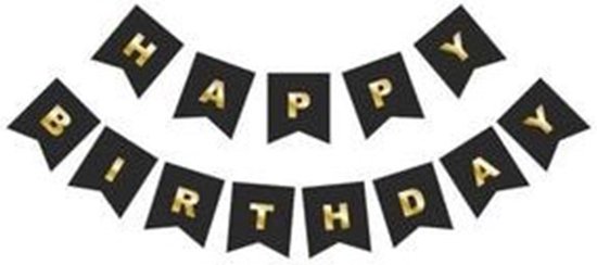 Guirlande Happy Anniversaire - Ornement Anniversaire - Décor Anniversaire - Décoration Zwart & Or