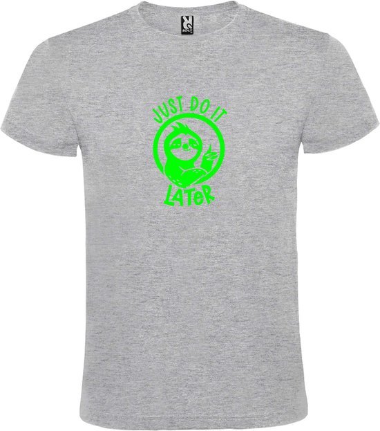 Grijs T shirt met print van " Just Do It Later " print Neon Groen size XS