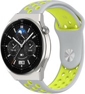 Strap-it Ademend sport siliconen bandje - geschikt voor Huawei Watch GT 1 / GT 2 / GT 3 / GT 3 Pro / GT 4 46mm / GT 2 Pro / GT Runner / Watch 3 (Pro) / Watch 4 (Pro) / Watch Ultimate - grijs/geel