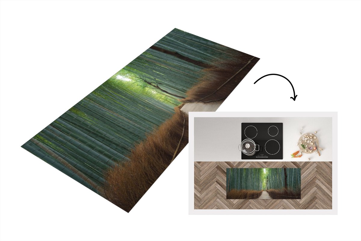 KitchenYeah Keukenloper - Loper keuken - Bamboe - Pad - Bos - 120x50 cm - Keukenloper vinyl Multicolor