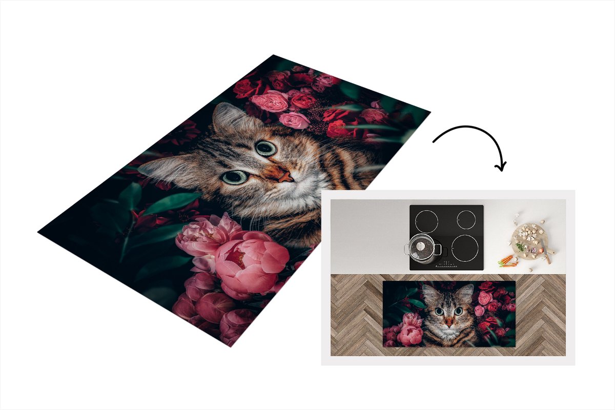 Keukenloper - Loper keuken - Kat - Bloemen - Dieren - Botanisch - 120x60 cm - Keukenloper