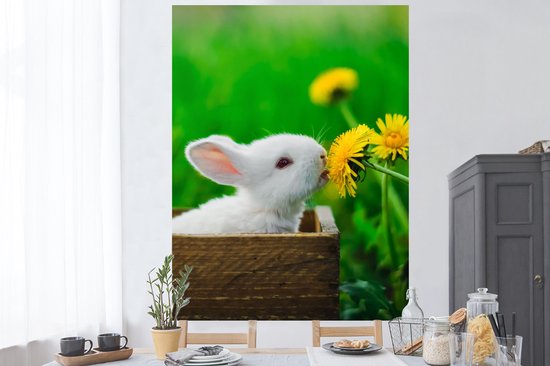 Muurstickers - Sticker Folie - Konijn - Paardenbloem - Gras - 120x160 cm - Plakfolie - Muurstickers Kinderkamer - Zelfklevend Behang XXL - Zelfklevend behangpapier - Stickerfolie