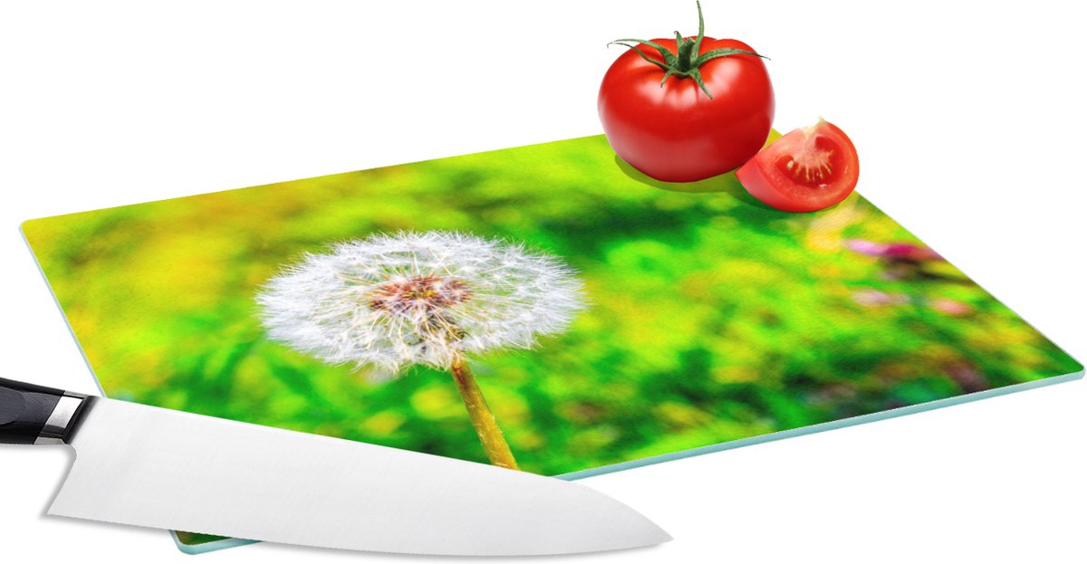 Glazen Snijplank - 28x20 - Paardenbloem - Grasveld - Bloem - Snijplanken Glas