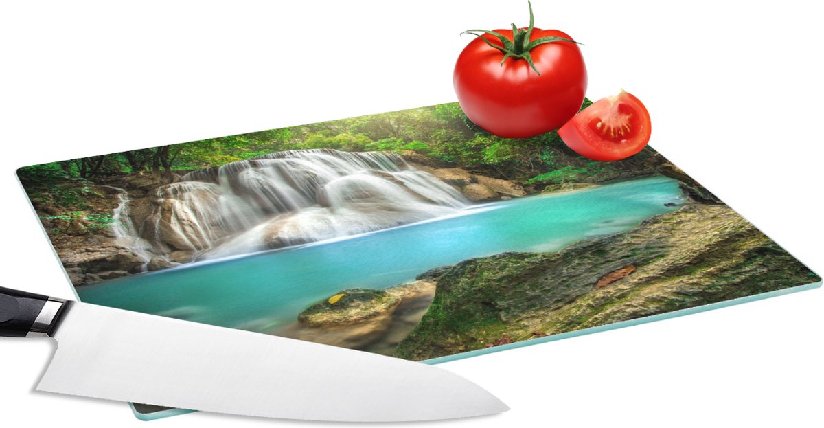 Glazen Snijplank - 28x20 - Bos - Waterval - Natuur - Snijplanken Glas