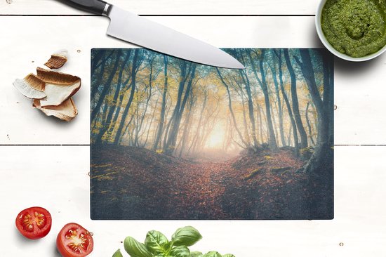 Planche à découper en Verres - 28x20 - Forêt - Brouillard - Soleil - Automne - Planches à découper en Glas