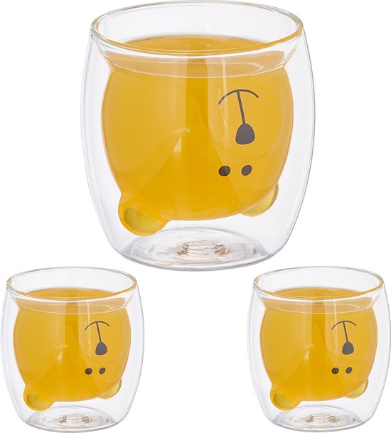 Relaxdays drinkglazen 'ijsbeer' - set van 3 - sapglazen - voor kinderen - transparant