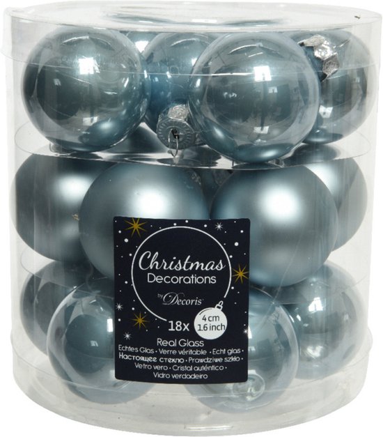 Decoris Kerstballen 18 stuks glas lichtblauw 4 cm bol