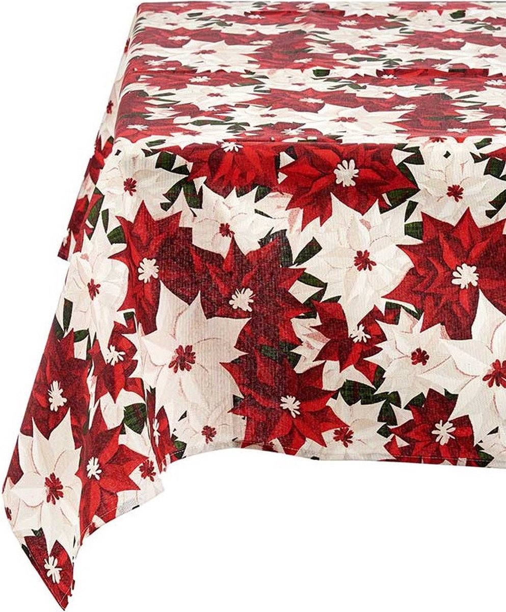 Krist+ kerst tafelkleed - rood met print - 140 x 240 cm - katoen/polyester - tafellakens