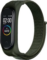 Nylon Smartwatch bandje - Geschikt voor  Xiaomi Mi Band 5 nylon bandje - legergroen - Horlogeband / Polsband / Armband