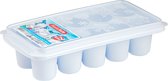 Tray met dikke grote ronde blokken van 6.5 cm ijsblokjes/ijsklontjes vormpjes 10 vakjes kunststof wit met afsluit deksel