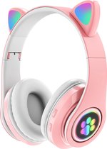 Kinder Hoofdtelefoon-Draadloze Koptelefoon - Over Ear - Bluetooth - Kattenoortjes - Led verlichting - Roze
