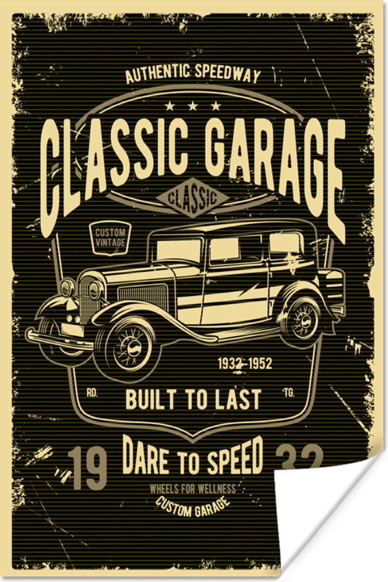 Poster Mancave - Auto - Retro - Garage - 60x90 cm - Vaderdag cadeau - Geschenk - Cadeautje voor hem - Tip - Mannen