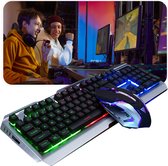 Clavier et souris de Gaming Voltano mécanique - USB - Éclairage LED - Argent et arc -en- Rainbow - QWERTY