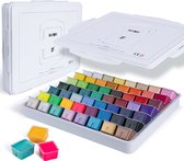 MIYA HIMI - Gouache - set de 56 couleurs x 30ml - dans une boîte de rangement en plastique blanc - y compris les couleurs fluo et métalliques