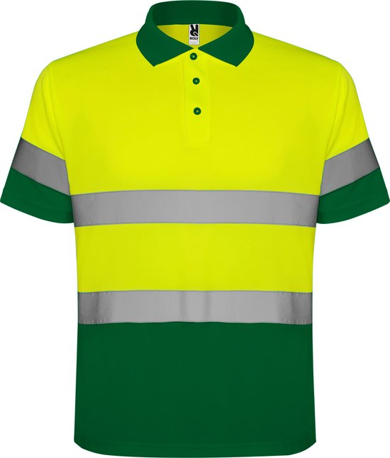 High Visibility Polo Shirt Polaris Garden Green / Fluor Geel met reflecterende strepen Size S merk Roly