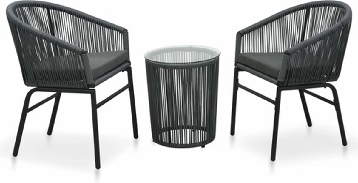 vidaXL 3-delige Bistroset met kussens PE-rattan grijs