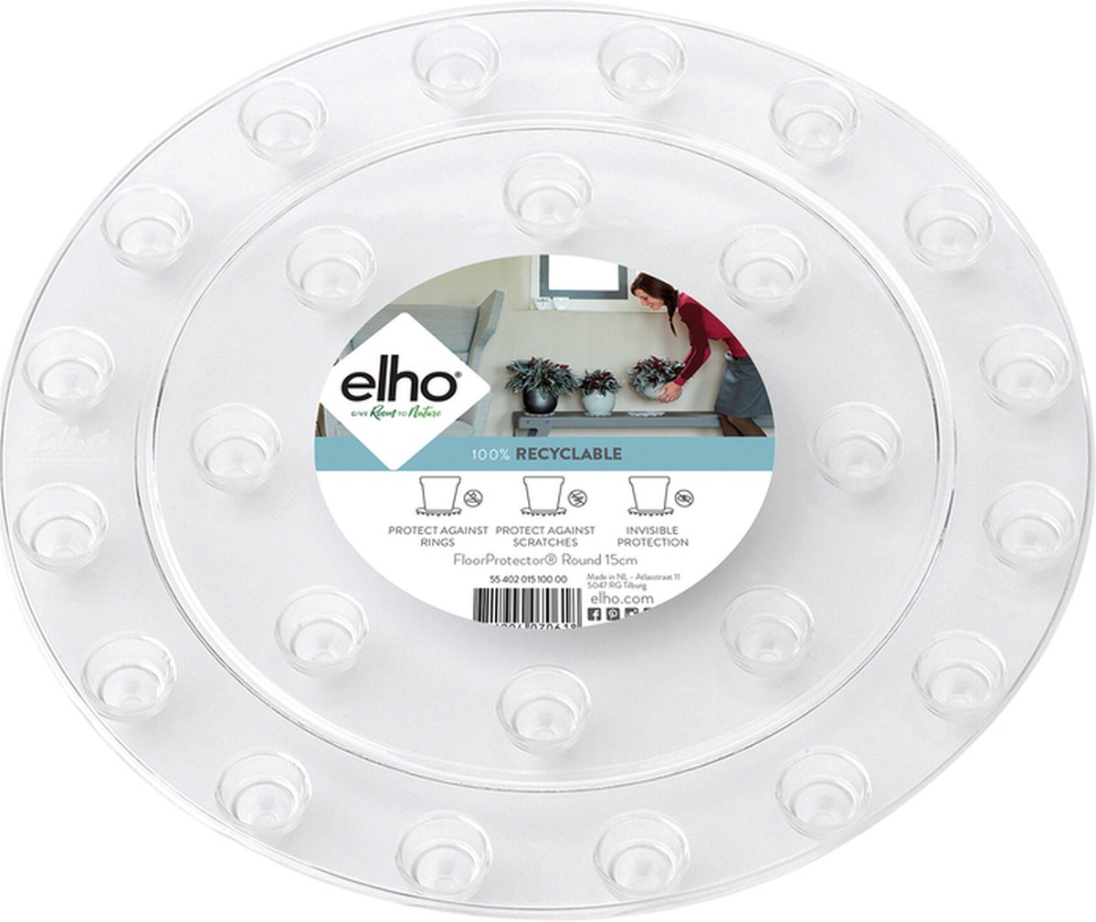 Elho Floorprotector Rond 25 Accessoires voor Binnen Ø 25.0 x H 1.5 cm Transparant Transparant