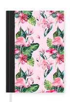 Notitieboek - Schrijfboek - Bloemen - Flamingo - Planten - Notitieboekje klein - A5 formaat - Schrijfblok