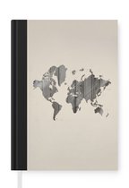 Notitieboek - Schrijfboek - Wereldkaart - Houten plank - Grijs - Notitieboekje klein - A5 formaat - Schrijfblok