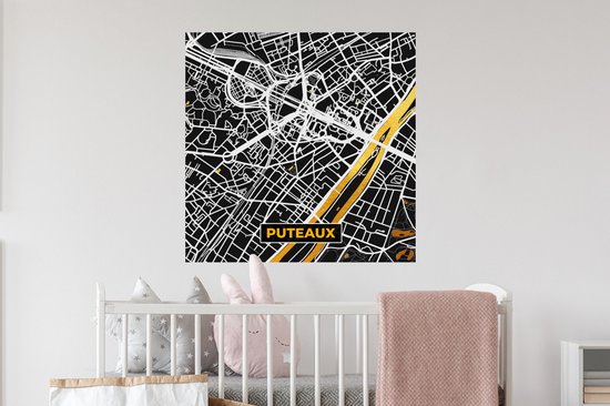 Muurstickers - Sticker Folie - Plattegrond – Puteaux – Stadskaart – Kaart – Frankrijk - 80x80 cm - Plakfolie - Muurstickers Kinderkamer - Zelfklevend Behang - Zelfklevend behangpapier - Stickerfolie