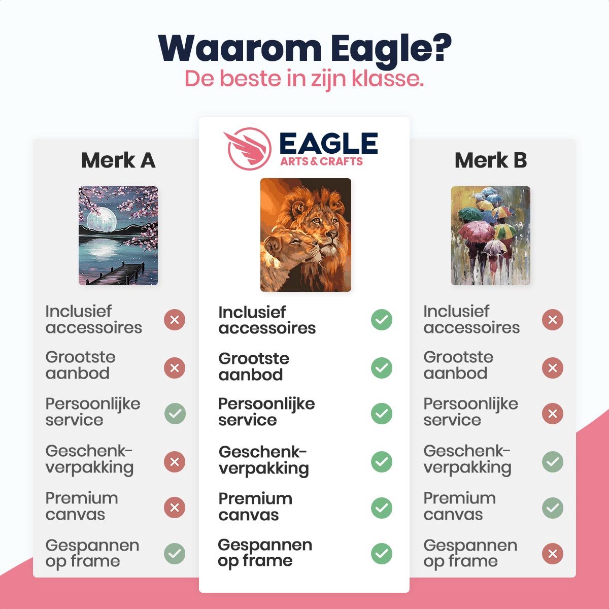 Eagle® Schilderen op Nummer Volwassenen - Leeuwen - Gespannen op Frame - 50x40cm — afbeelding 5