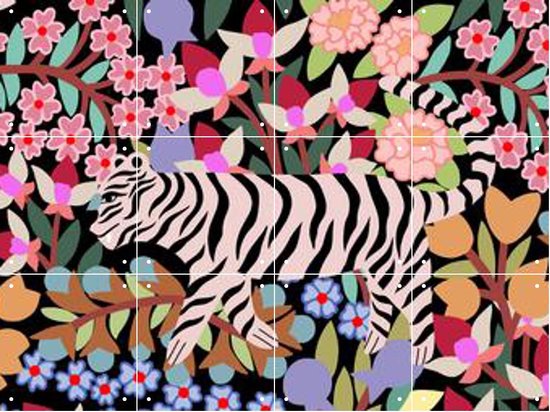 IXXI Tiger in Flowers - Wanddecoratie - Dieren en insecten - 80 x 60 cm