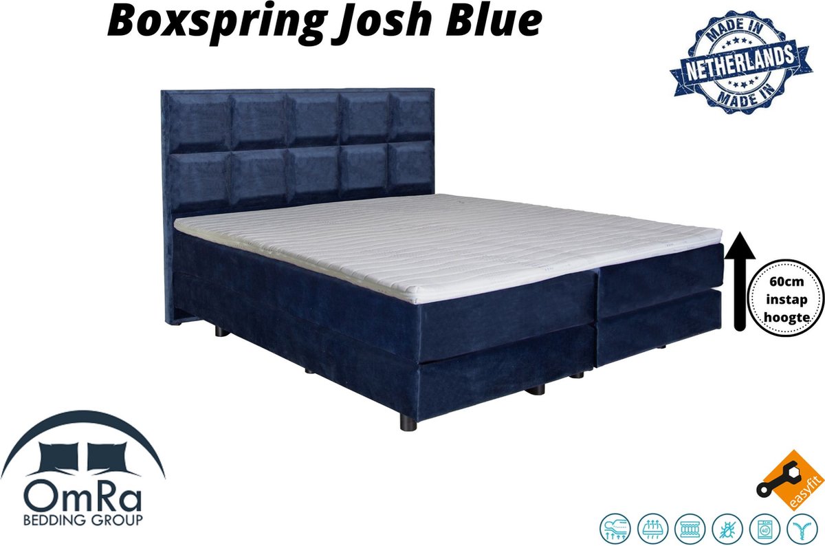 Omra Bedding - Complete boxspring - Josh Blue - 140x210 cm - Inclusief Topdekmatras - Hotel boxspring
