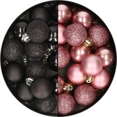 28x stuks kleine kunststof kerstballen zwart en velvet roze 3 cm - kerstversiering