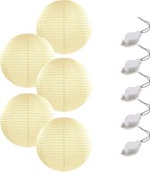 Setje van 5x stuks luxe ivoor witte bolvormige party lampionnen 35 cm met lantaarnlampjes - Feest decoraties/versiering