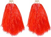 6x Stuks cheerball/pompom rood met ringgreep 33 cm - Cheerleader verkleed accessoires