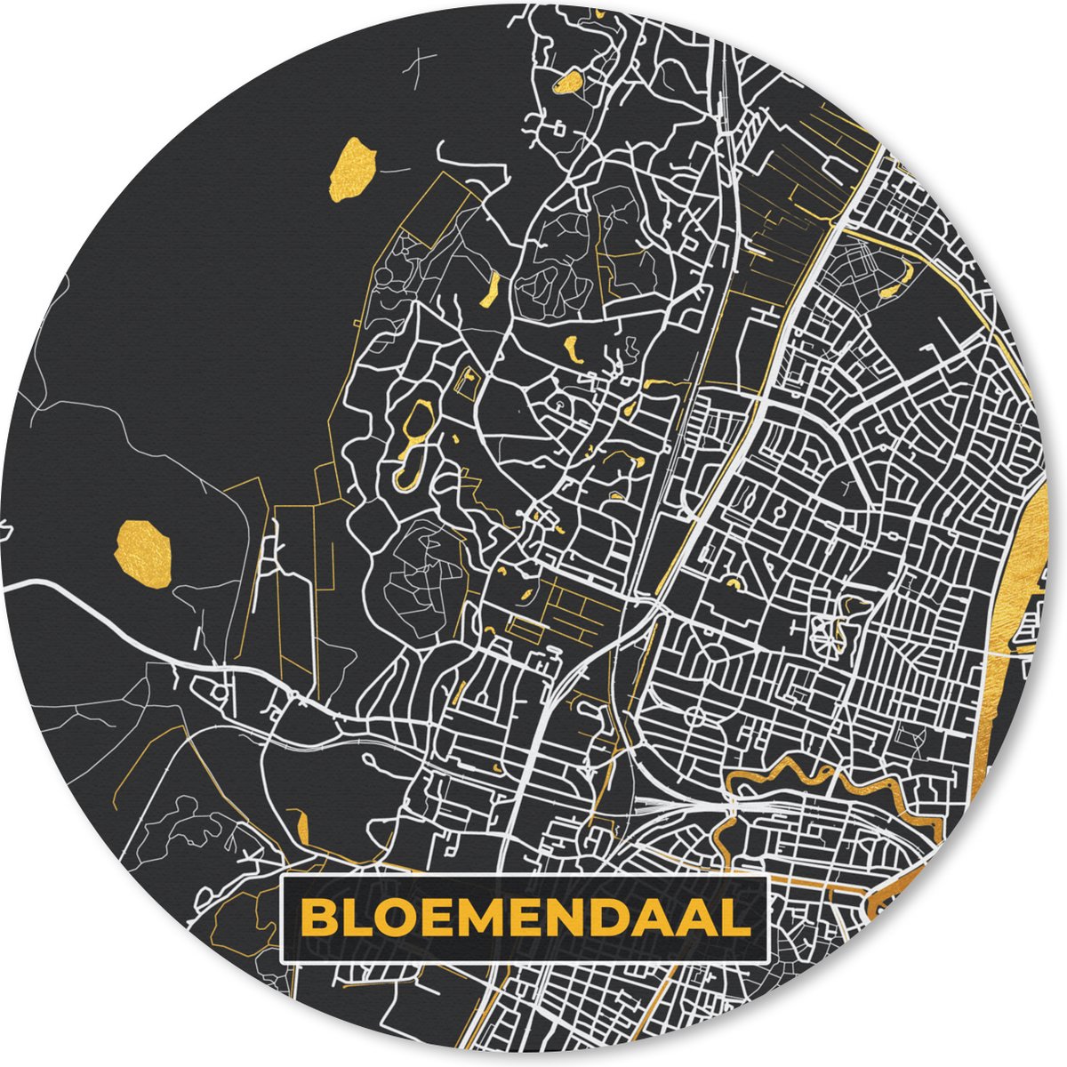 Muismat rond 20x20 cm - Mousepad Plattegrond - Bloemendaal - Kaart - Stadskaart - Ronde muismatten - Stadskaart