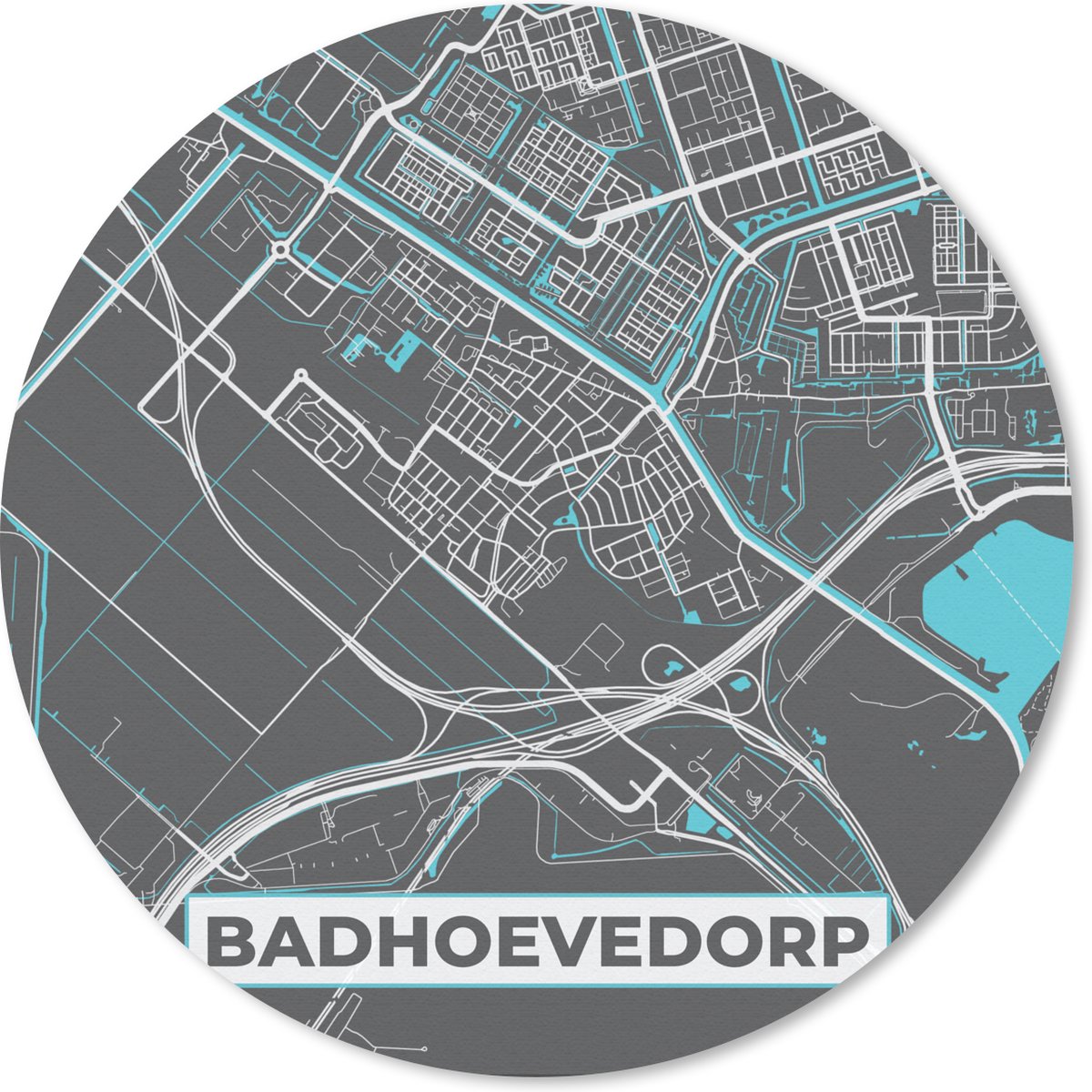 Muismat rond 20x20 cm - Mousepad Badhoevedorp - Stadskaart - Plattegrond - Kaart - Blauw - Ronde muismatten - Stadskaart