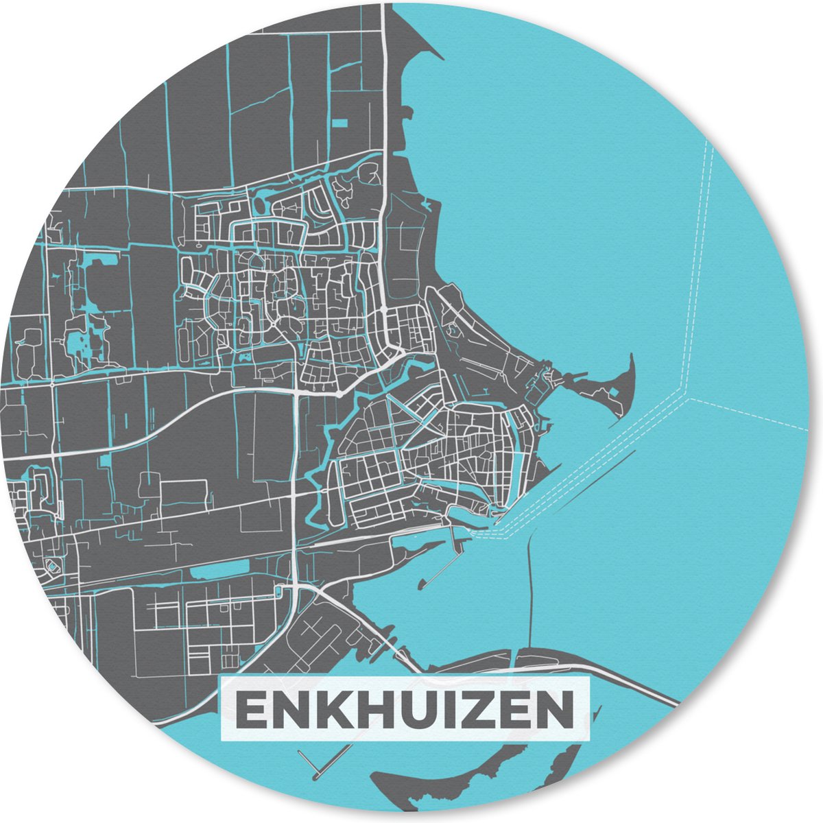 Muismat rond 50x50 cm - Mousepad Enkhuizen - Plattegrond - Kaart - Stadskaart - Ronde muismatten - Stadskaart