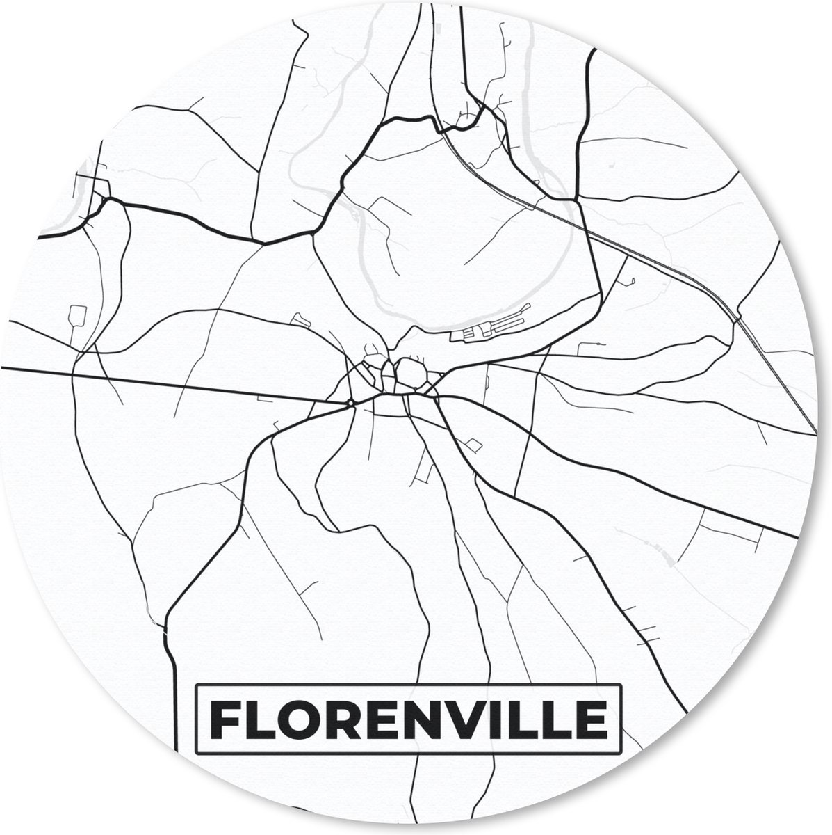 Muismat rond 30x30 cm - Mousepad Stadskaart – Plattegrond – België – Zwart Wit – Florenville – Kaart - Ronde muismatten - Stadskaart