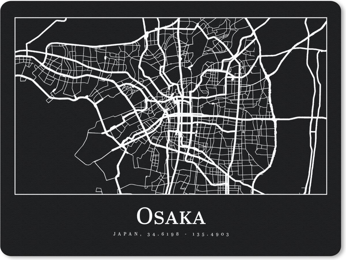 Muismat Groot - Plattegrond - Kaart - Osaka - Stadskaart - 40x30 cm - Mousepad - Muismat