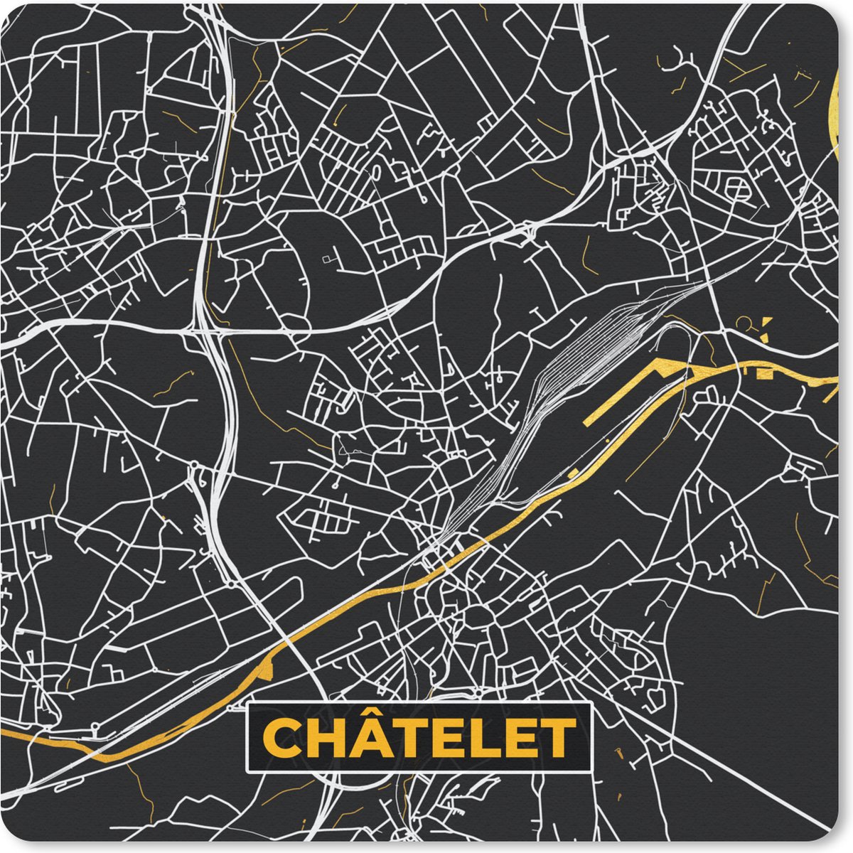 Muismat 30x30 cm - Mousepad Stadskaart - Plattegrond - Goud - Châtelet - Kaart - Muismatten - Stadskaart