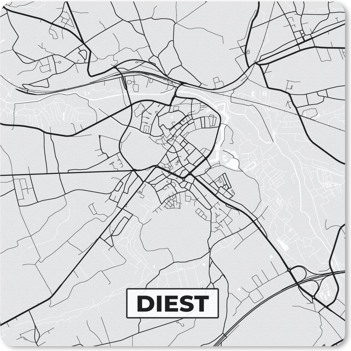 Muismat 30x30 cm - Mousepad België – Diest – Stadskaart – Kaart – Zwart Wit – Plattegrond - Muismatten - Stadskaart