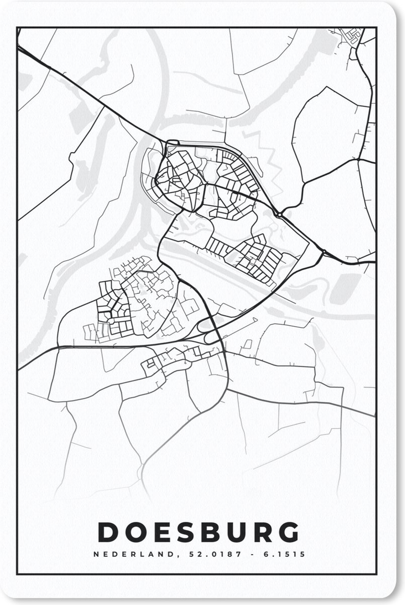 Muismat - Mousepad - Kaart - Doesburg - Plattegrond - Stadskaart - 40x60 cm - Muismatten