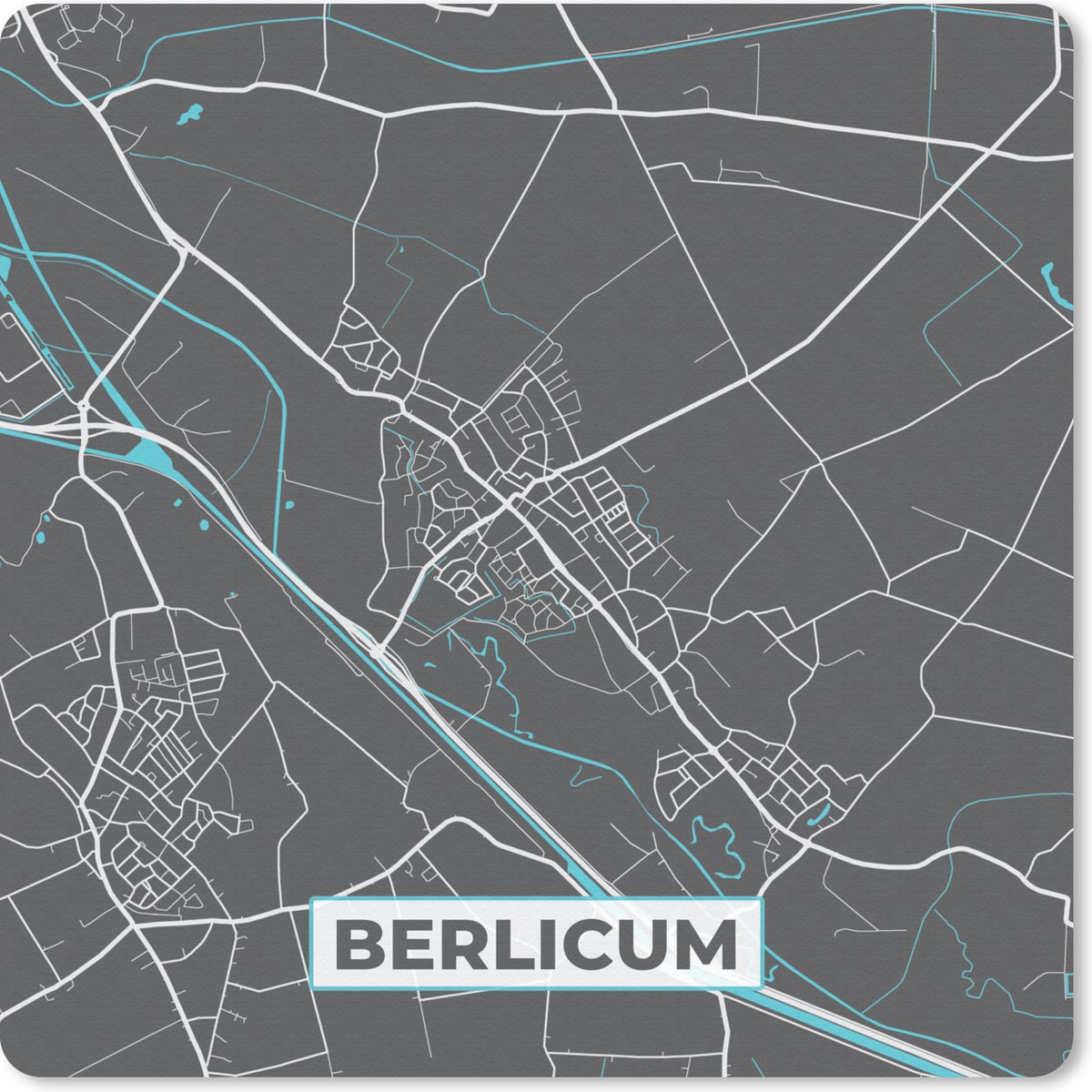 Muismat 30x30 cm - Mousepad Berlicum - Blauw - Stadskaart - Plattegrond - Kaart - Muismatten - Stadskaart