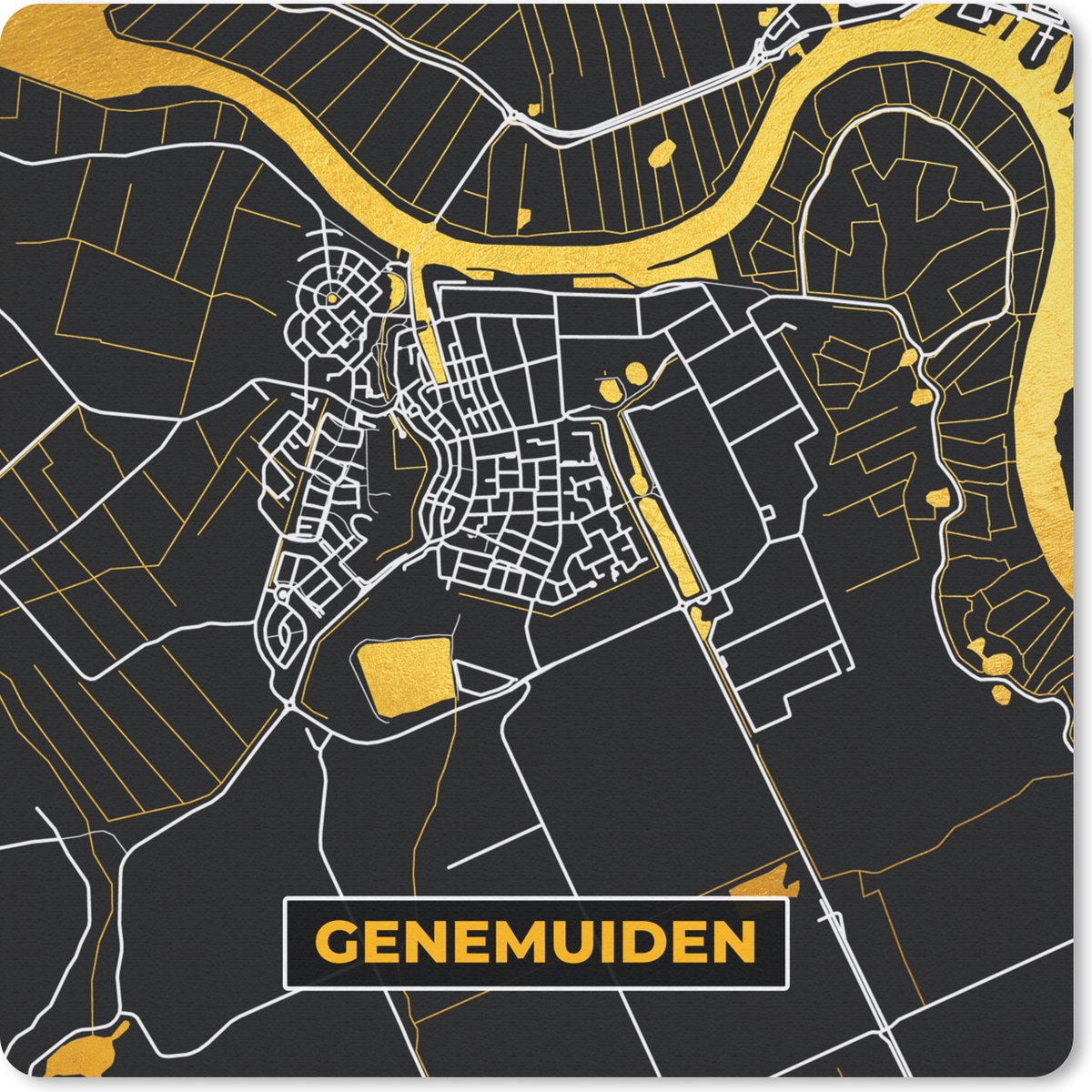 Muismat 20x20 cm - Mousepad Stadskaart - Genemuiden - Plattegrond - Goud - Kaart - Muismatten - Stadskaart