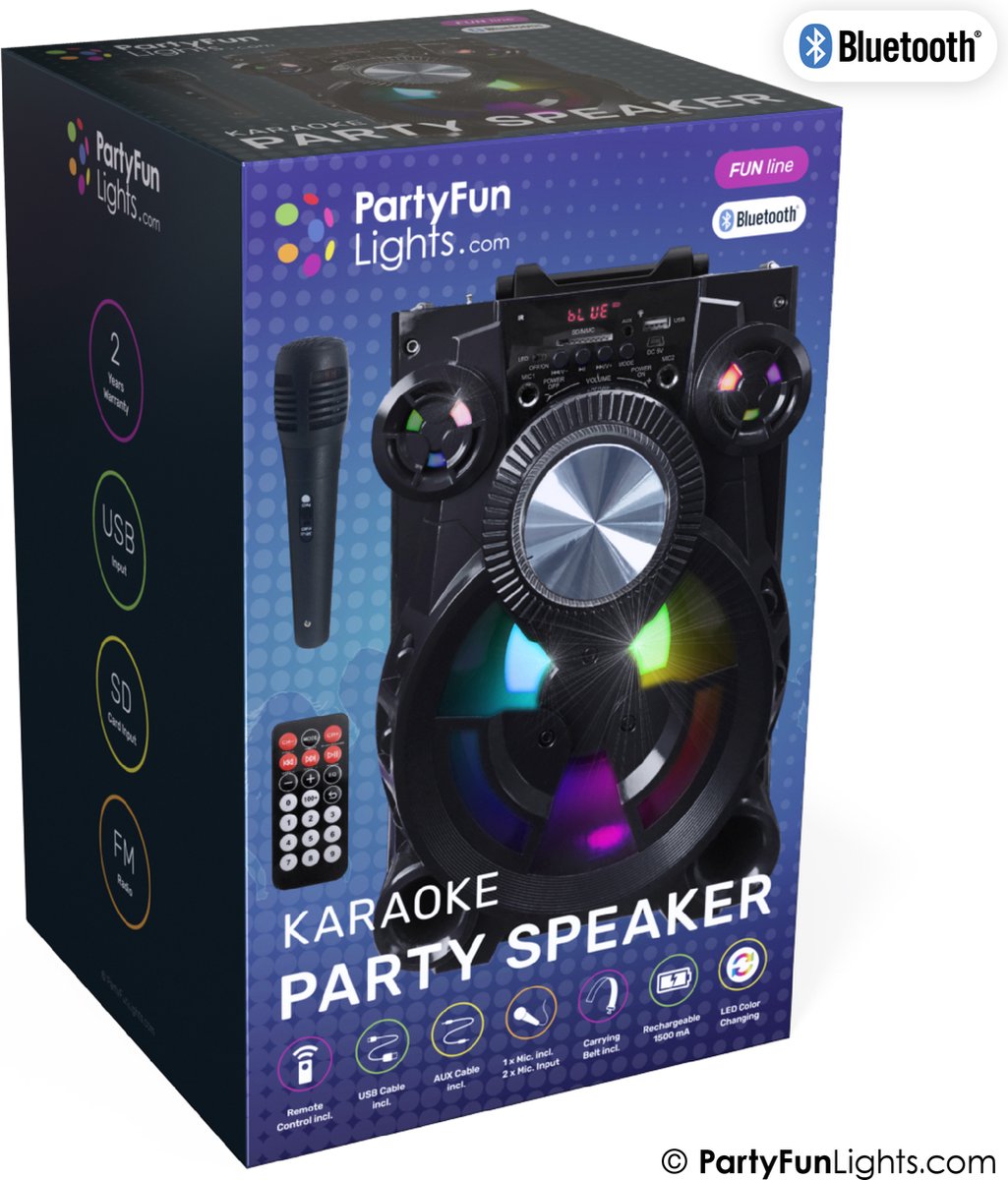 Achat PartyFunLights - Kit karaoké Bluetooth - haut-parleur de fête -  microphone inclus - effets lumineux - avec poignée de transport en gros