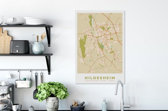 Peinture sur toile Hildesheim - Vintage - Plan de ville - Carte - Plan d'étage - 40x60 cm - Décoration murale